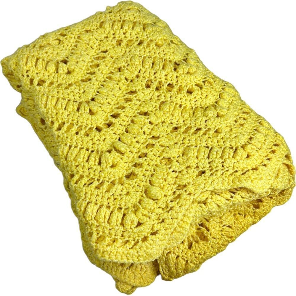 Vintage Handmade Crochet Yellow Afghan Knit Blanket